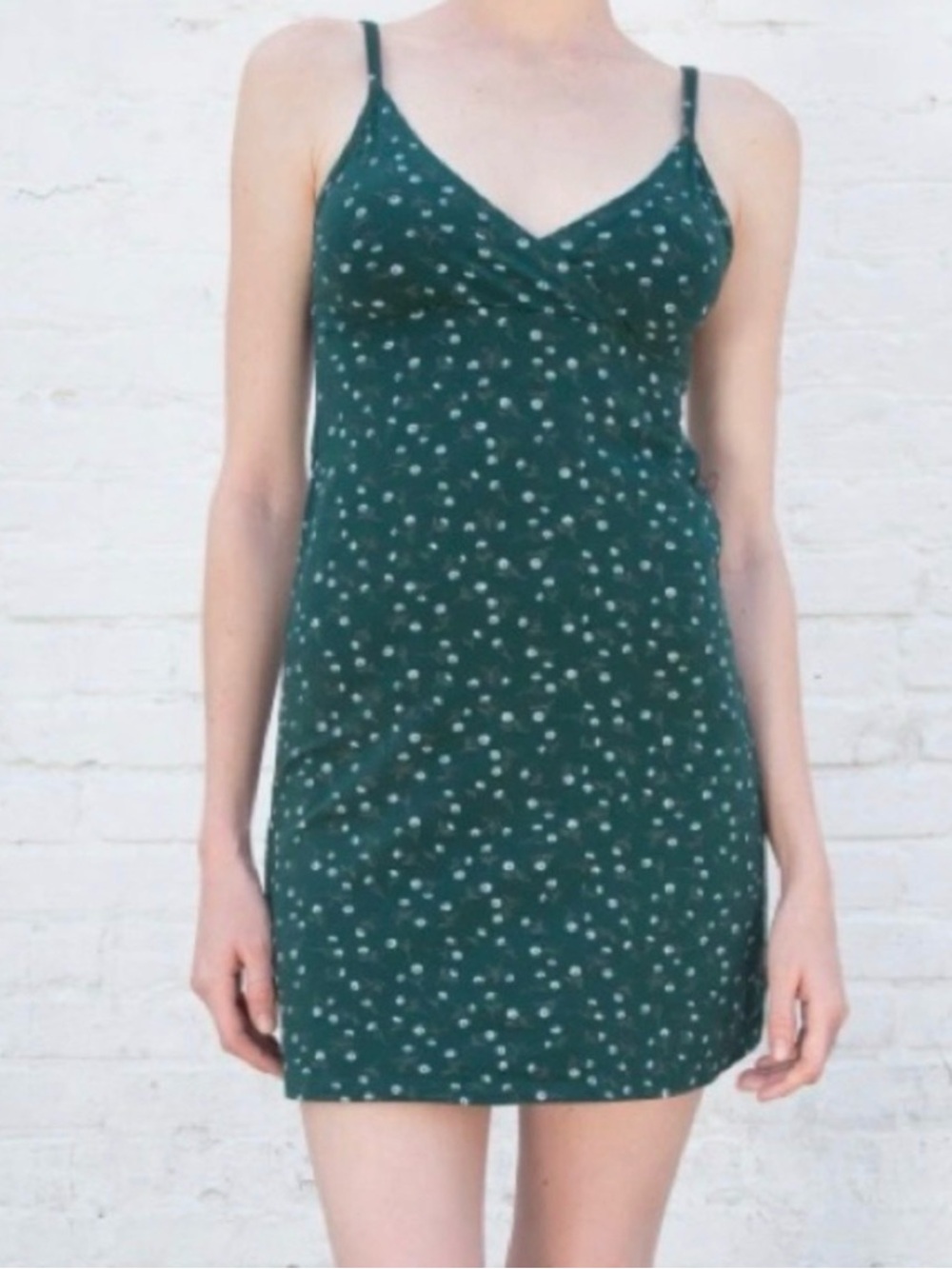 Brandy Melville Dark Green Floral Spaghetti Strap Mini Dress